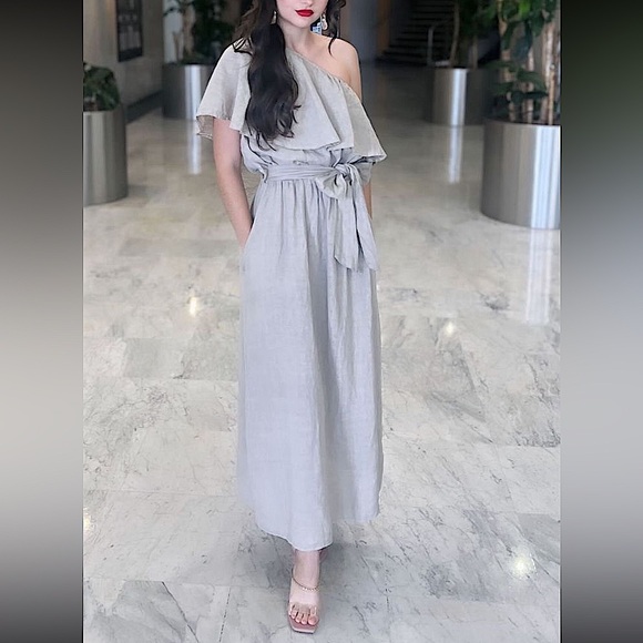 One Shoulder Ruffle Dress - CREAM COLOR ONLY - Picture 4 of 5